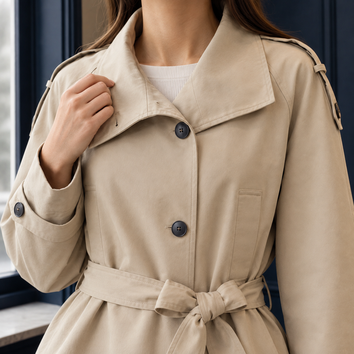 Holmfirth women's trench jacket in Beige – close-up front view