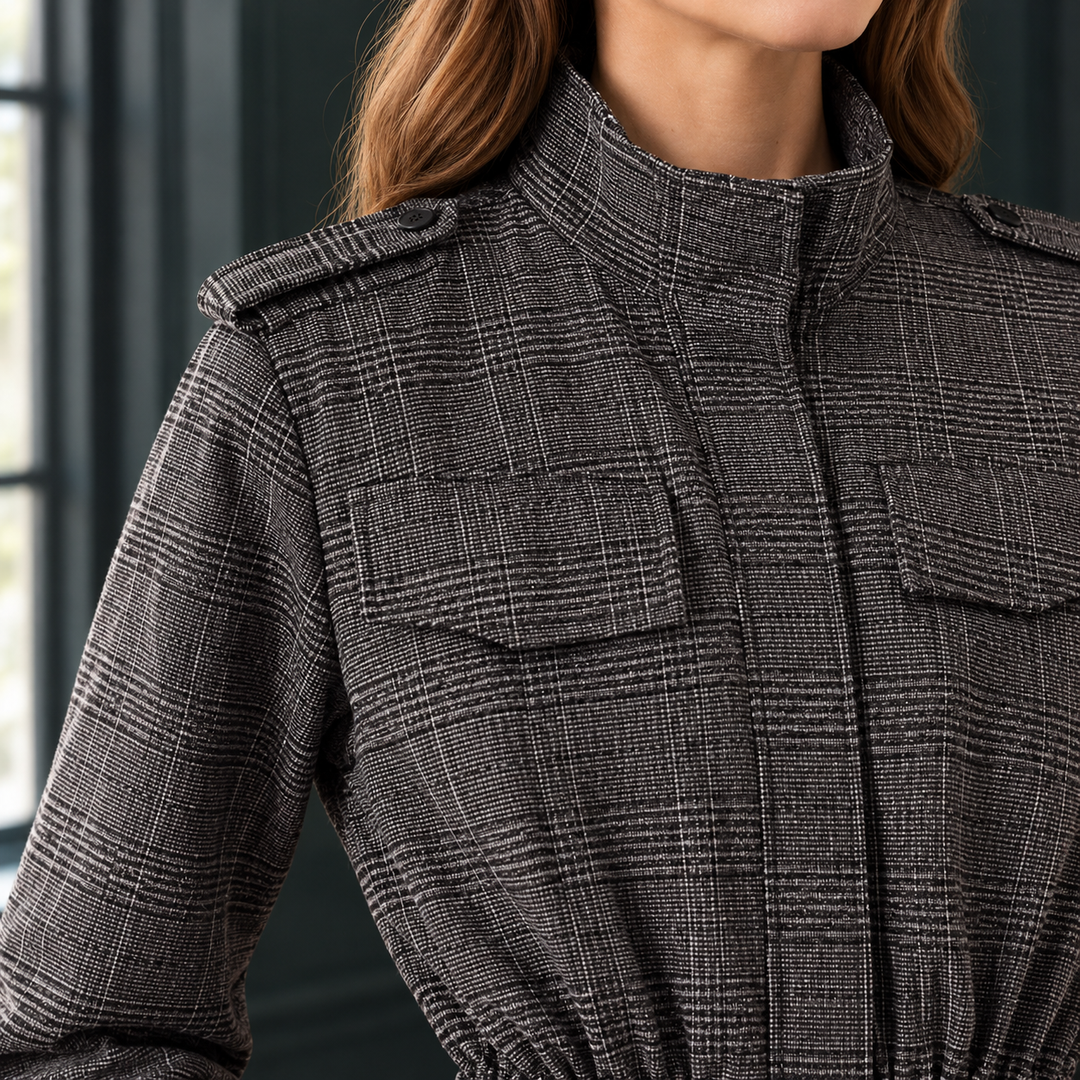 Arnside women's check utility jacket in Grey Check – alternate view