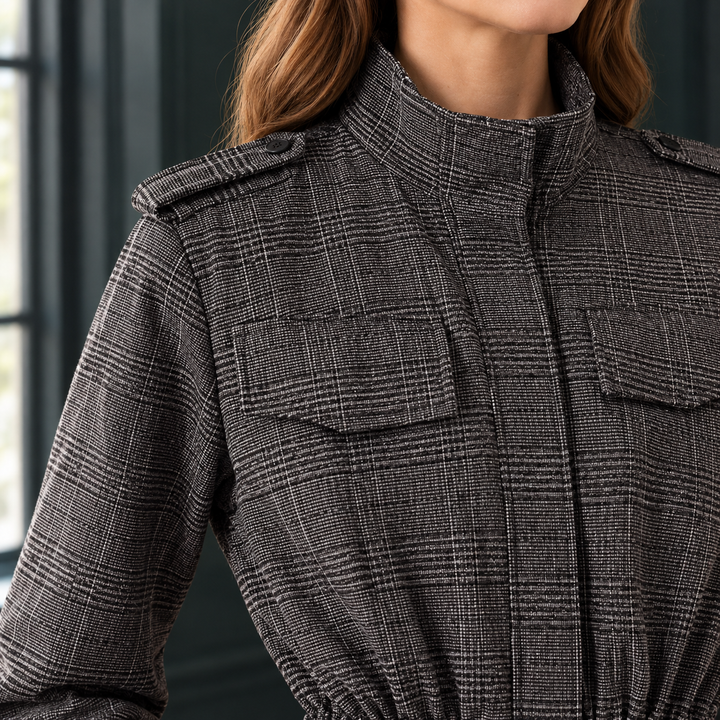 Arnside women's check utility jacket in Grey Check – alternate view