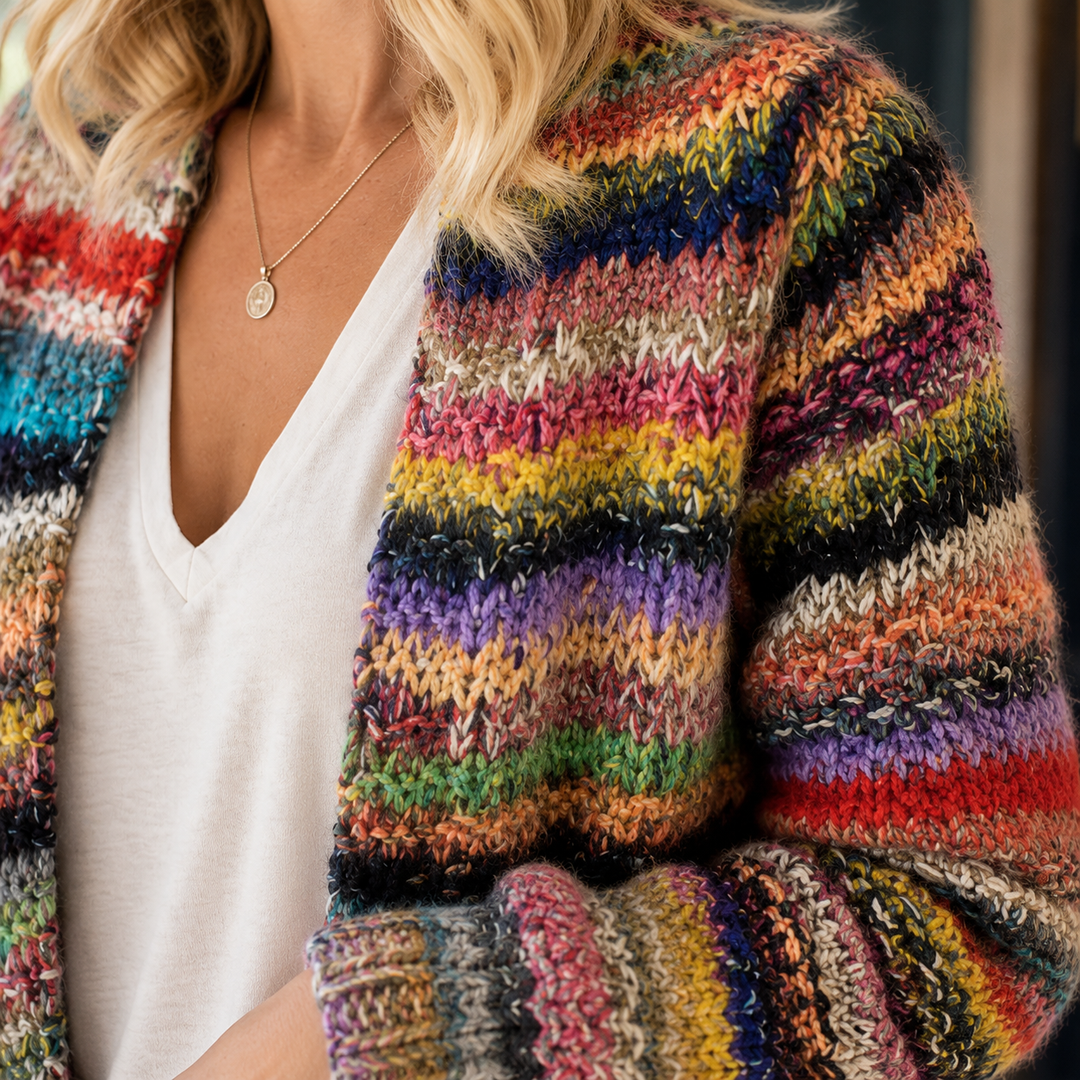 Nansi - Women's striped chunky knit cardigan in Multicoloured – close-up of knit