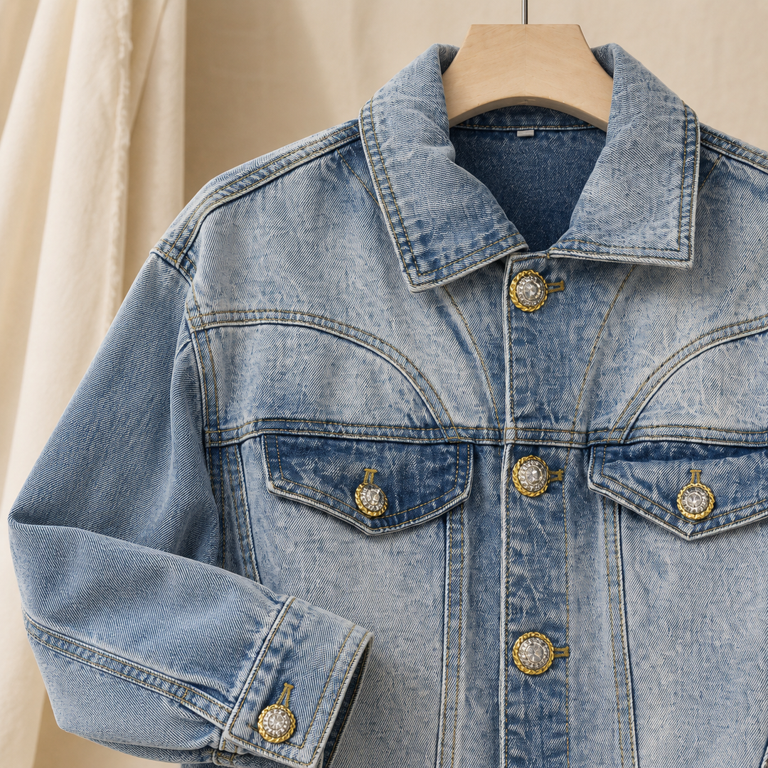 Bampton women's peplum denim jacket in Light Blue – alternate view