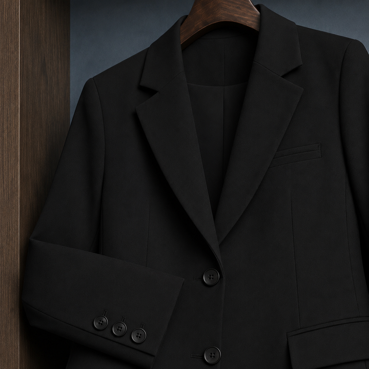 Kingsbridge women's tailored blazer in Black – lapel and cuff button detail