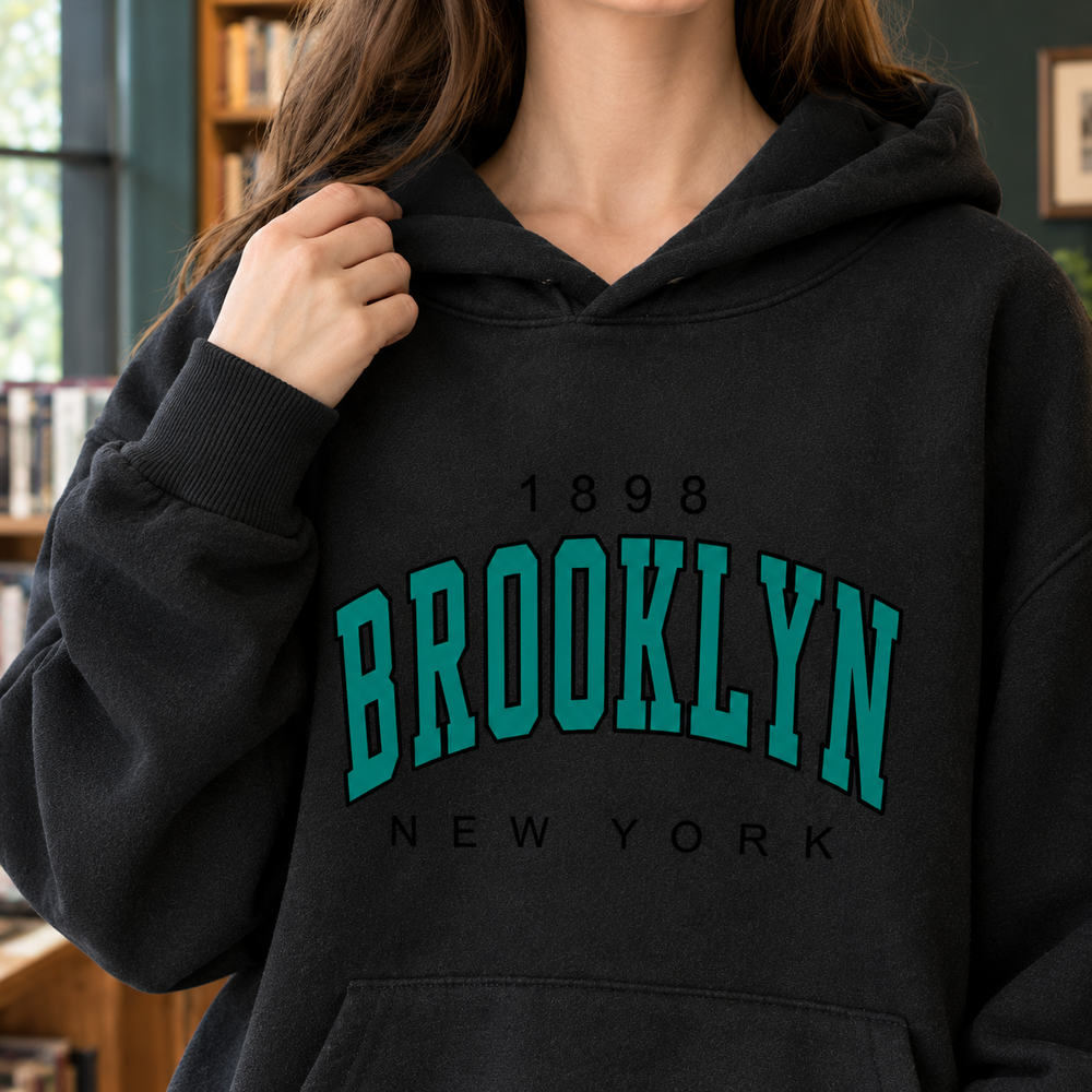 Women's graphic hoodie Carwen in Black – close-up front view