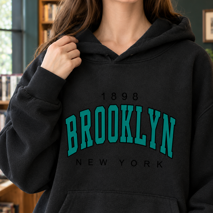 Women's graphic hoodie Carwen in Black – close-up front view