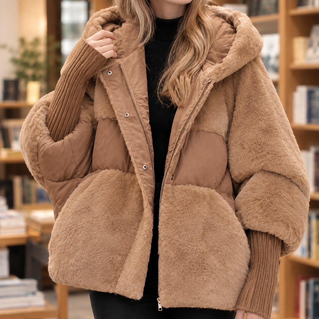 Tonbridge women's hooded jacket in Camel – angled front view