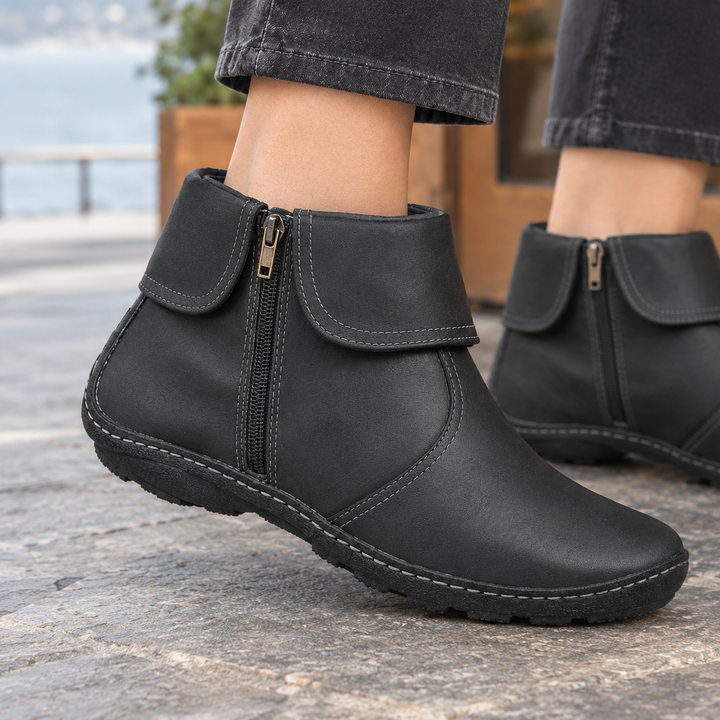 Troutbeck women's fold-over collar zip ankle boots in Black – detail view