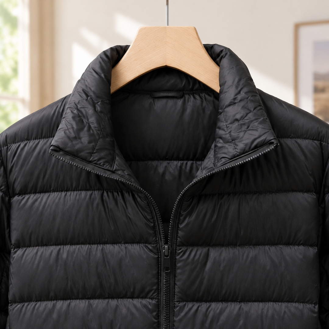 Cromer women's puffer jacket in Black – close-up front view of stand collar