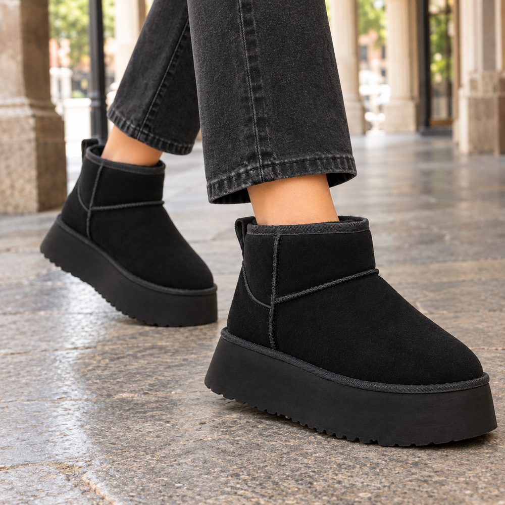 Loweswater women's mini platform ankle boots in Black – front view