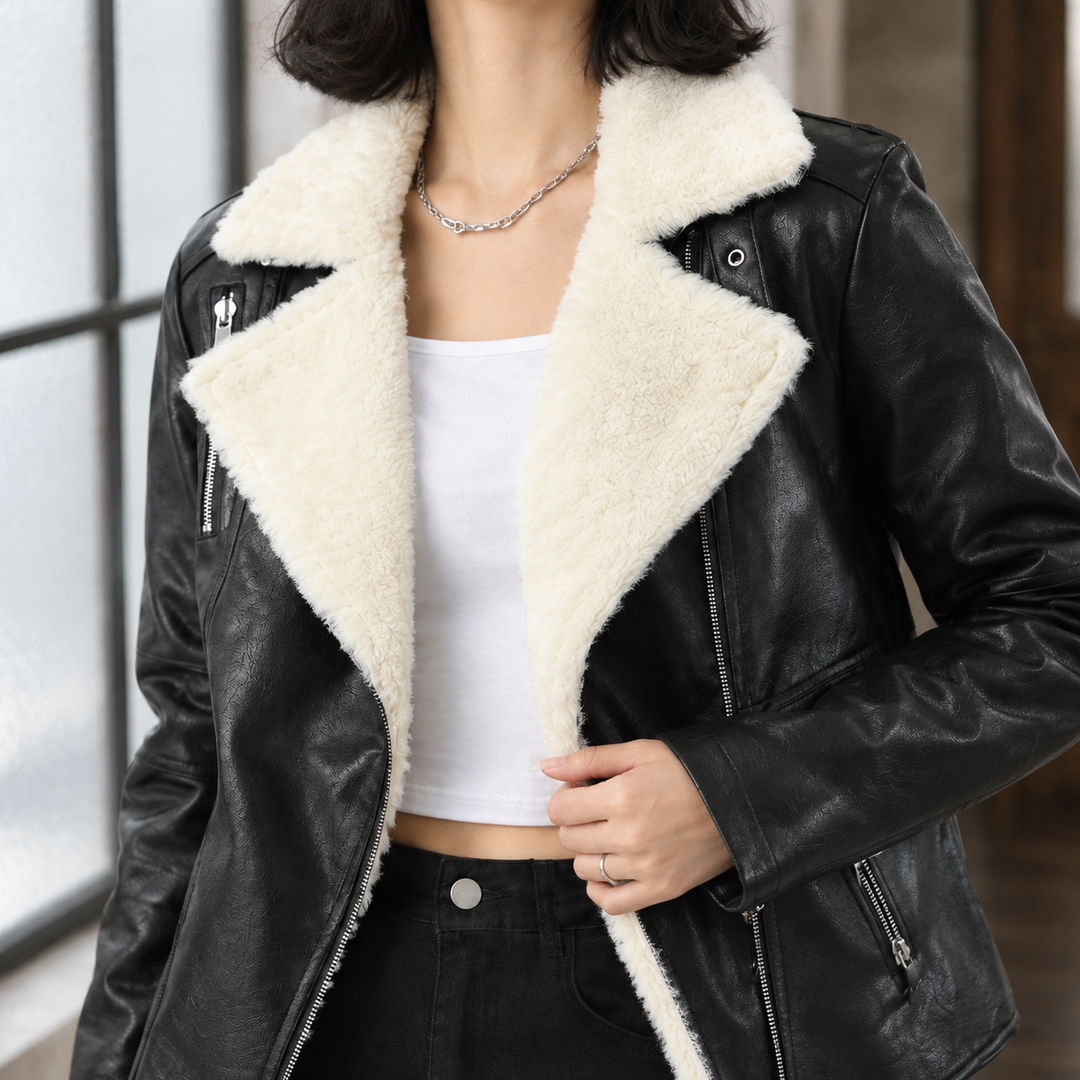 Evesham women's aviator jacket in Black – close-up front view