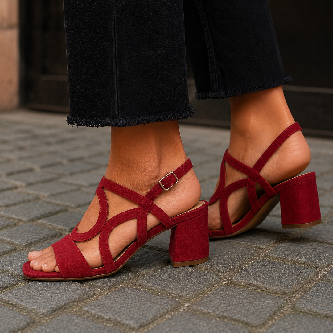 Women's Orthopaedic Suede-Look Block Heel Sandals Alessi – Red – side