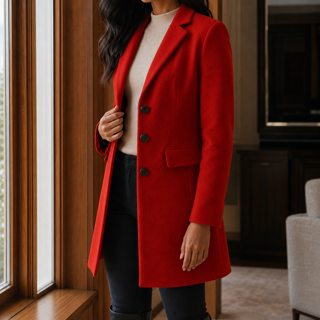 Women's Tailored Wool-Look Coat with Notch Lapels – Appleby – Red – side view