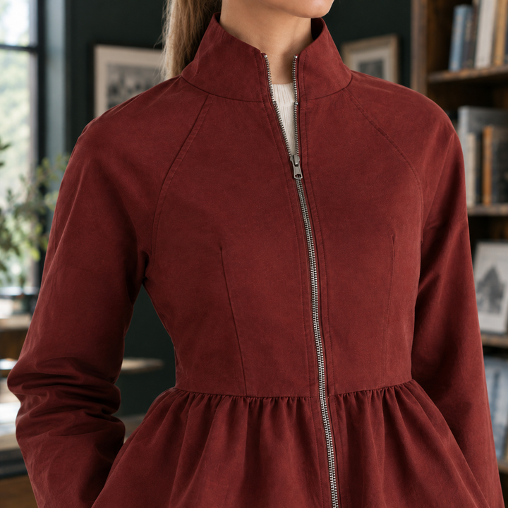 Knutsford women's peplum jacket in Burgundy – alternate view