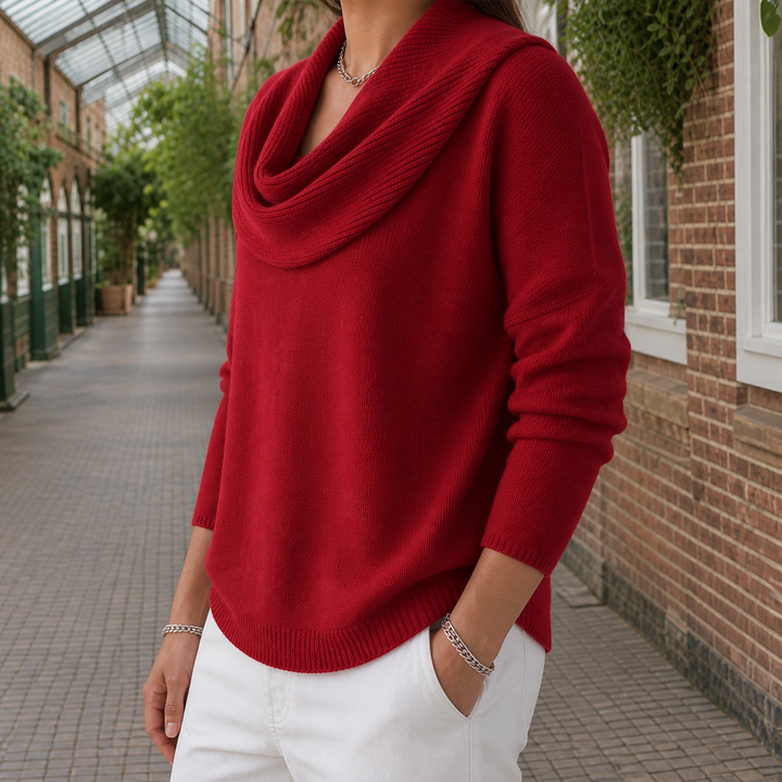 Kirstin - Women's cowl neck jumper in Red – side view