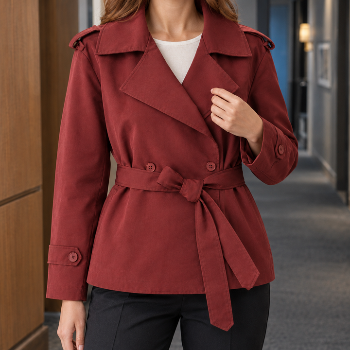 Bembridge women's cropped trench jacket in Red – alternate front view