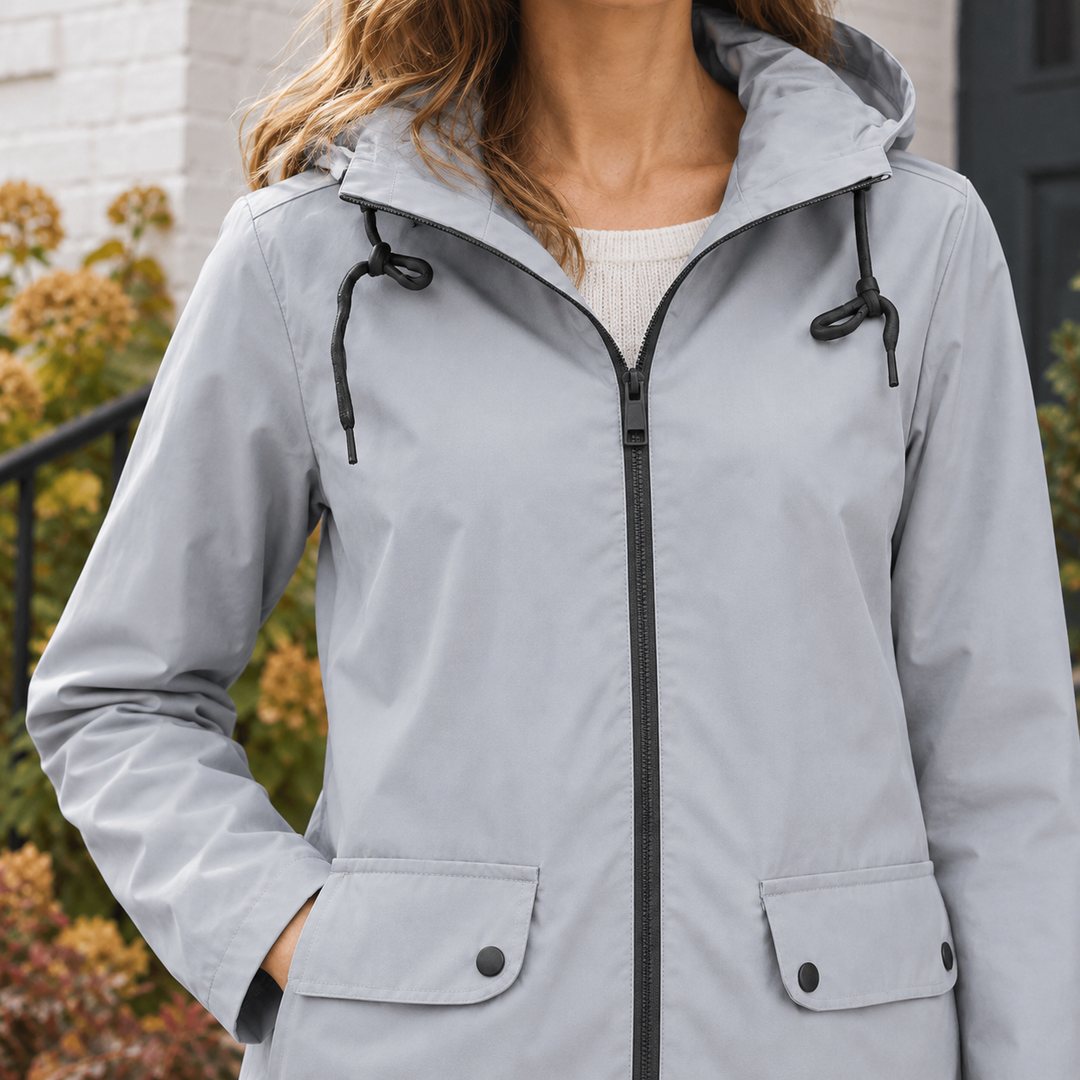 Warwick women's hooded jacket in Light Grey – close-up front view