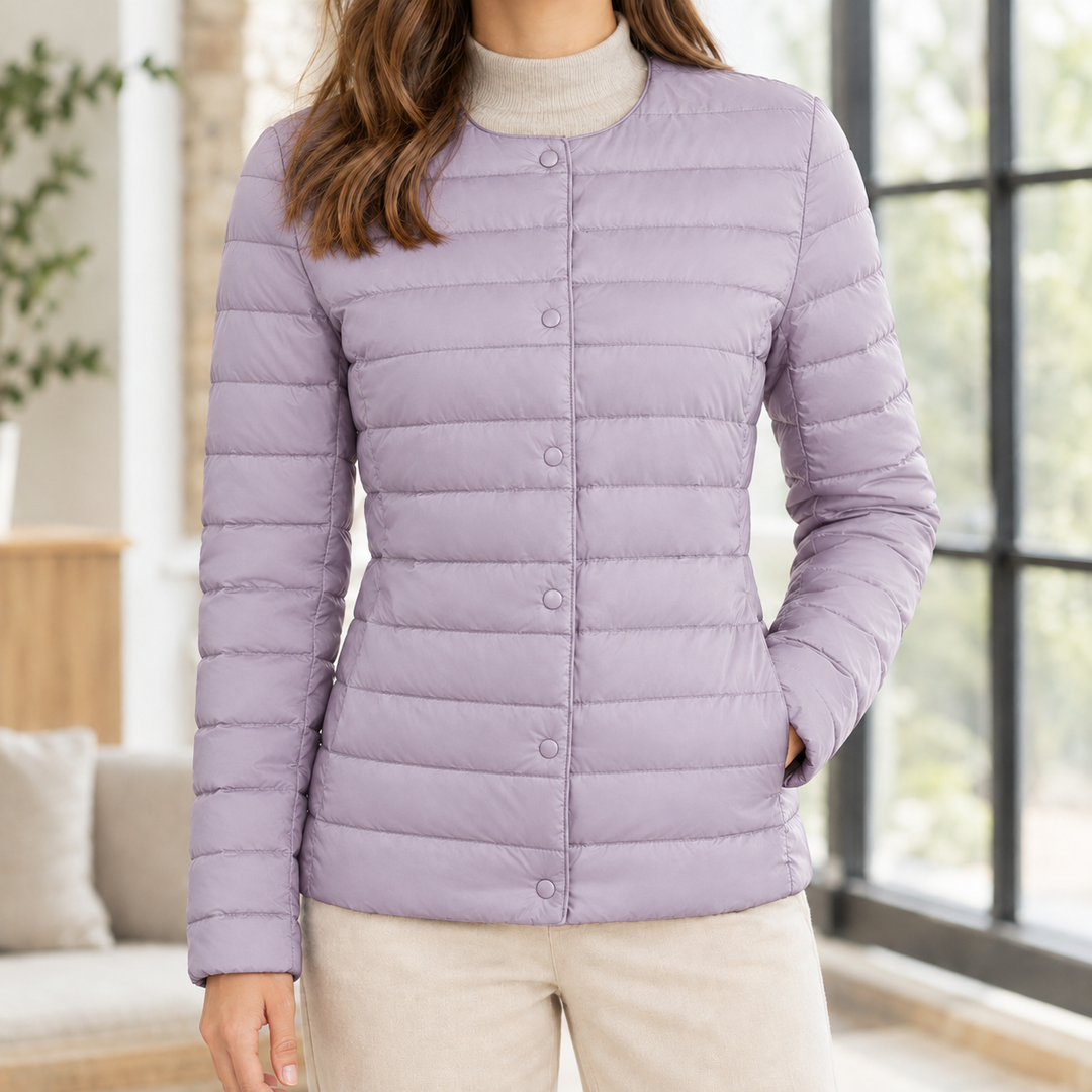 Swanage women's quilted down jacket in Light Purple – front view
