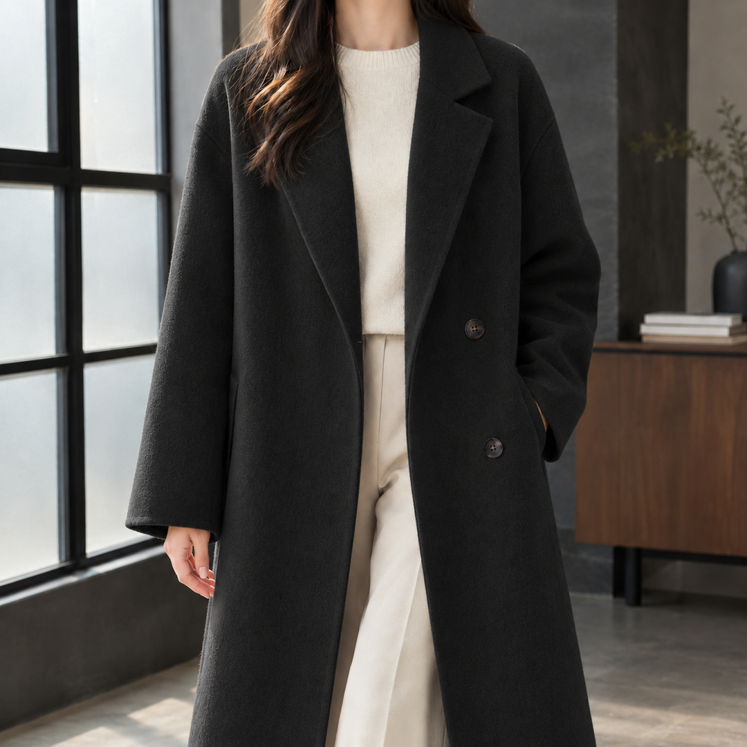Women's Double-Breasted Wool-Blend Longline Coat Grasmere – Black – front