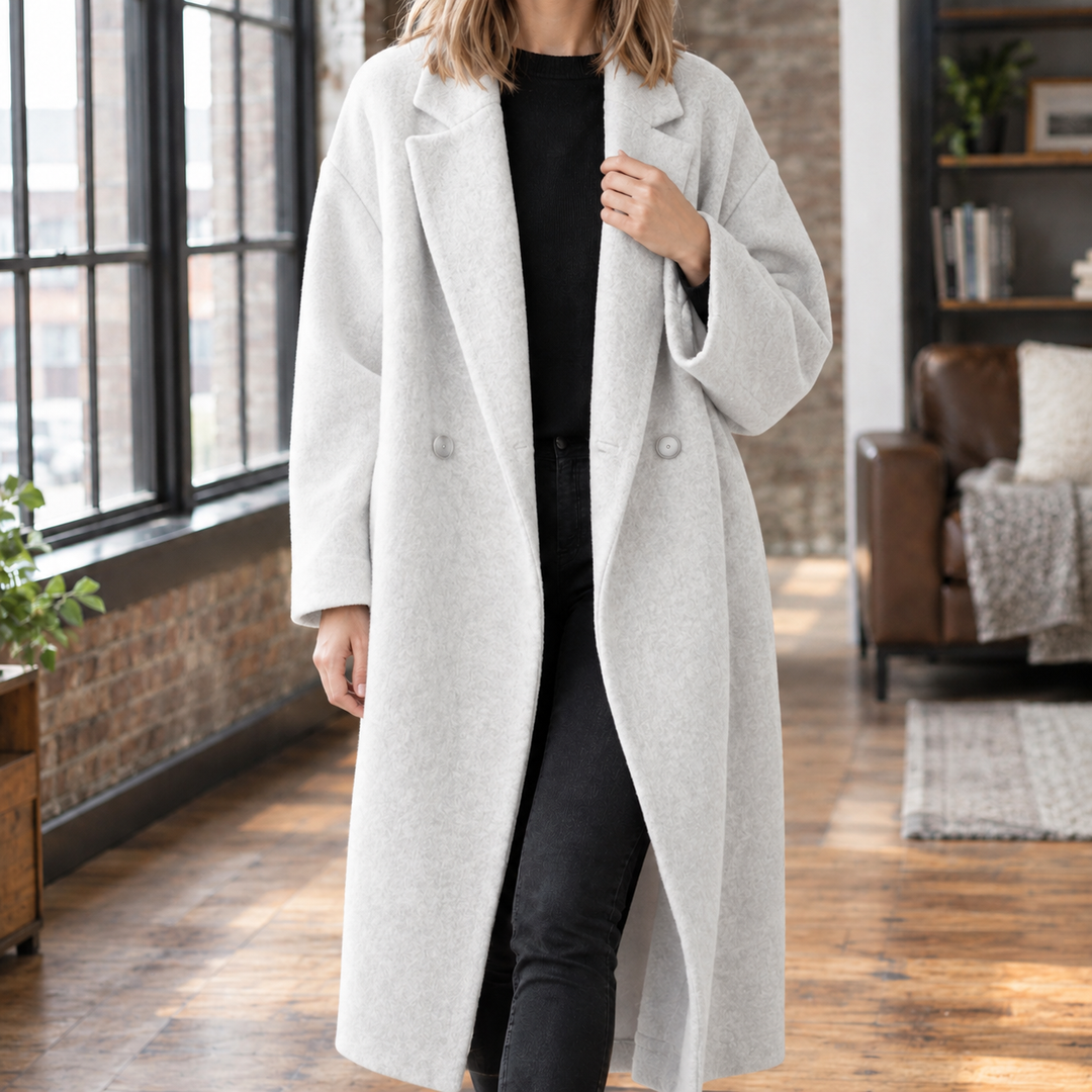 Women's Oversized Double-Breasted Wool-Blend Longline Coat Harrogate – Light Grey – front