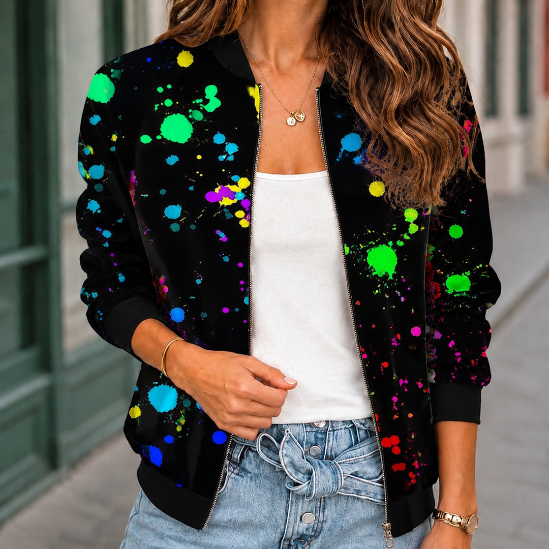 Lavenham women's printed bomber jacket in Black – front view