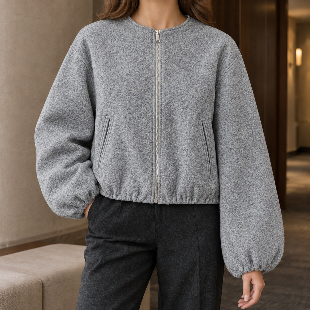 Tunbridge women's balloon-sleeve jacket in Grey – front view