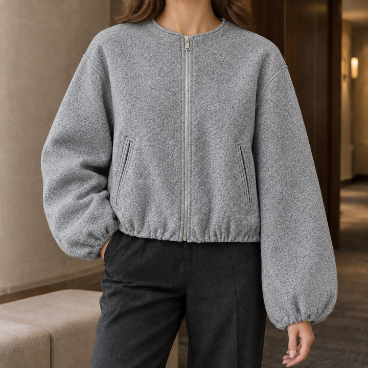 Tunbridge women's balloon-sleeve jacket in Grey – front view