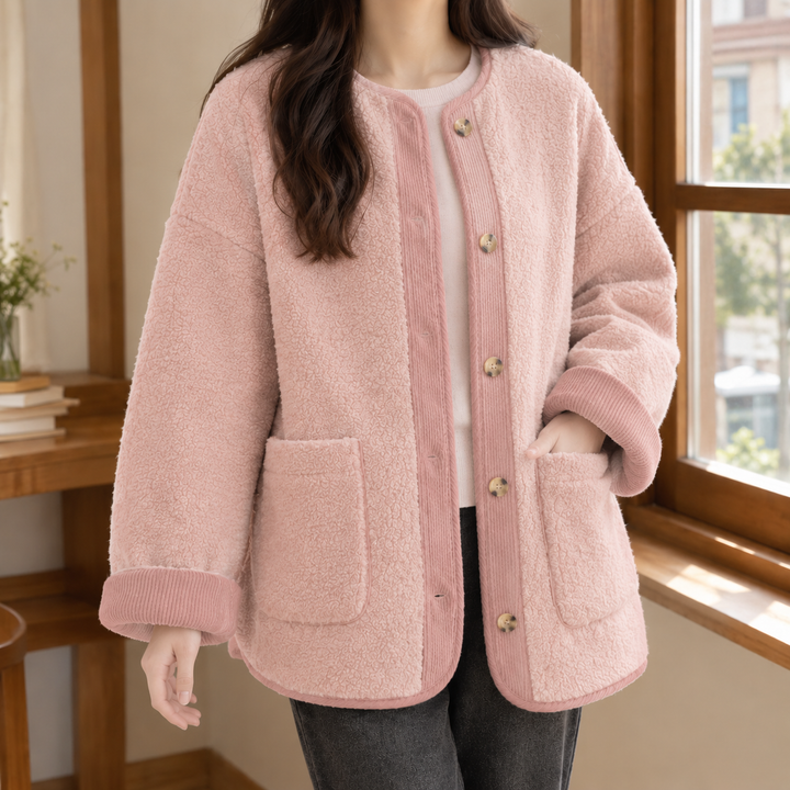 Chobham women's teddy jacket in Blush Pink – front view