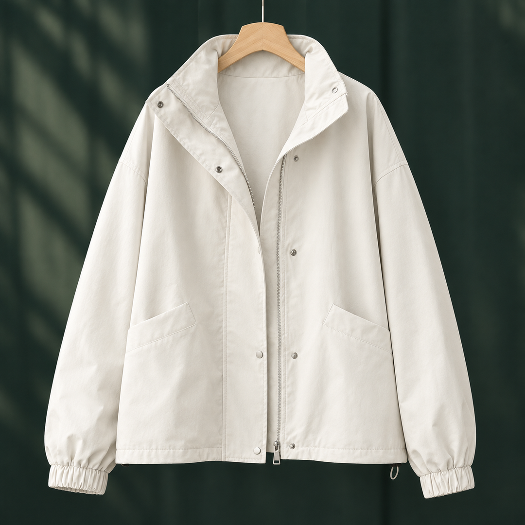 Carnoustie women's stand-collar jacket in Ivory – flat-lay front view