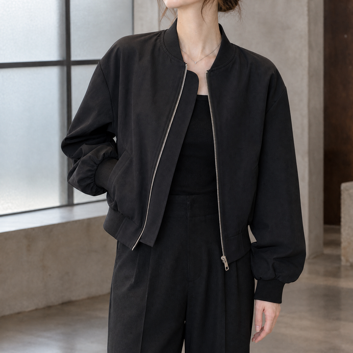 Tintagel women's cropped bomber jacket in Black – front view