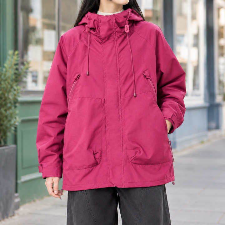 Women's Hooded Utility Jacket with Drawcord Hood – Ulverston – Raspberry – front view