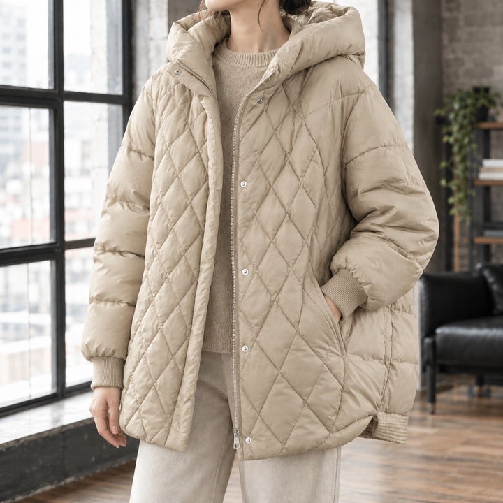 Masham women's puffer jacket in Stone – front view