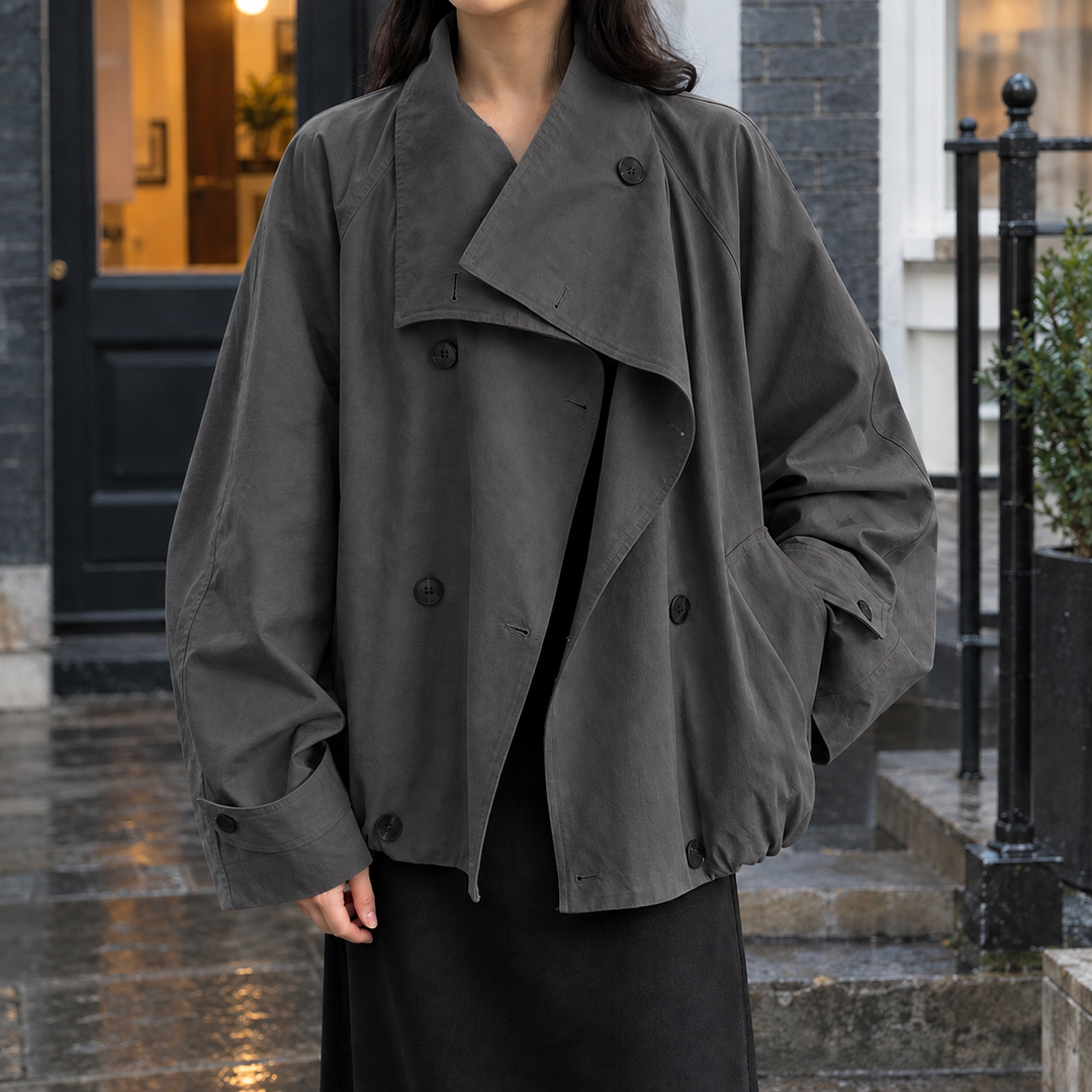 Linlithgow women's double-breasted jacket in Grey – front view