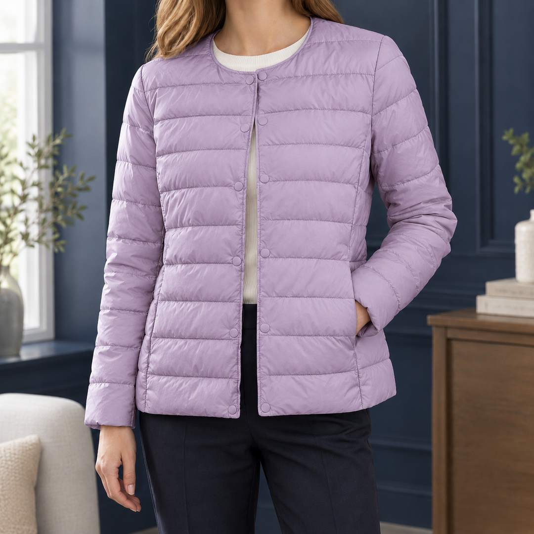 Woodbridge women's quilted down jacket in Lilac – front view