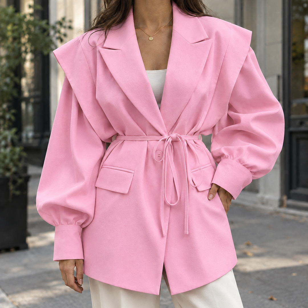 Peebles women's belted blazer in Pink – front view