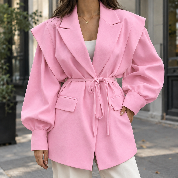 Peebles women's belted blazer in Pink – front view