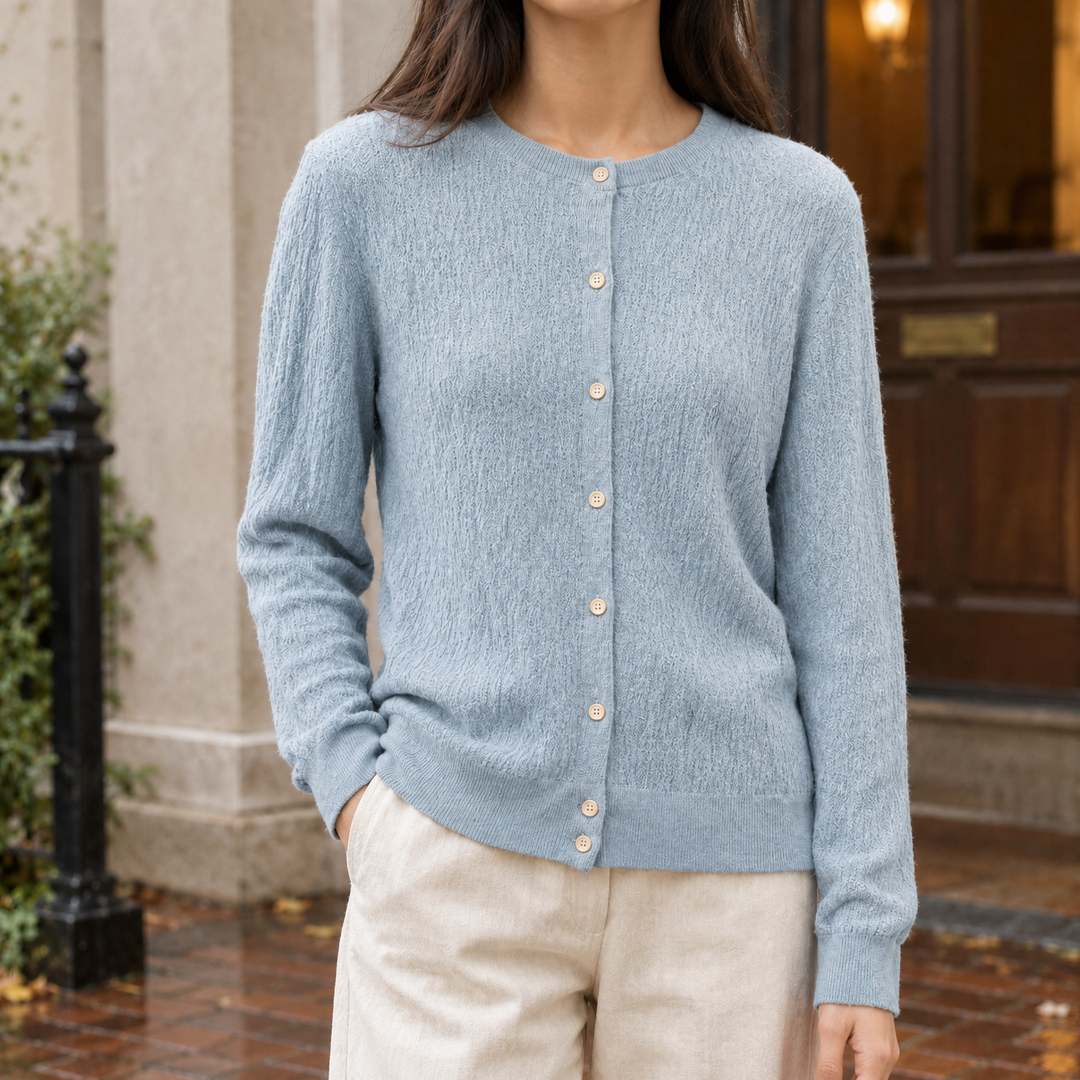 Keziah - Women's silk-wool cardigan in Blue – front view