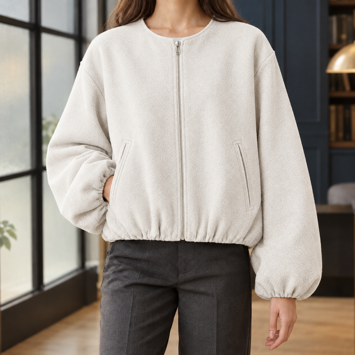 Shoreditch women's balloon sleeve jacket in Ivory – front view