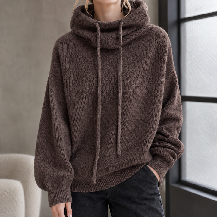 Lindsay - Women's wool cowl neck jumper in Mocha – front view