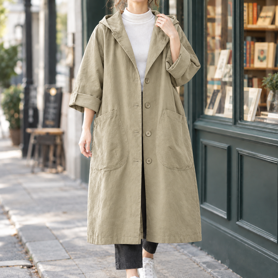 Stockbridge women's longline coat in Sage – front view