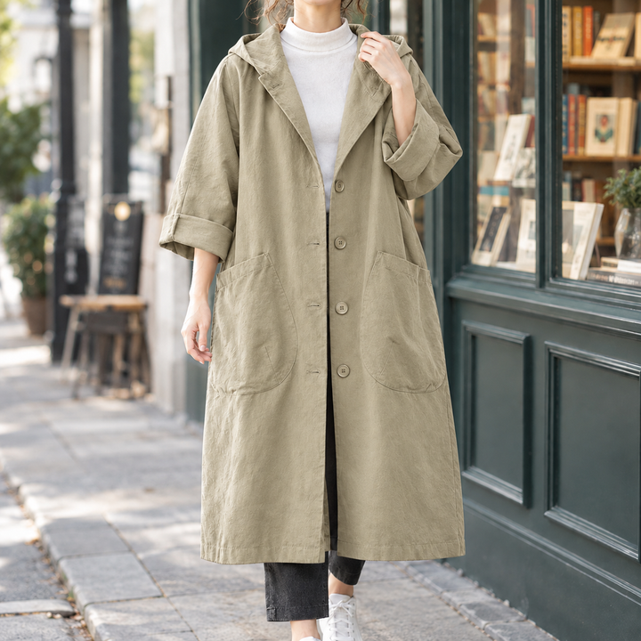 Stockbridge women's longline coat in Sage – front view