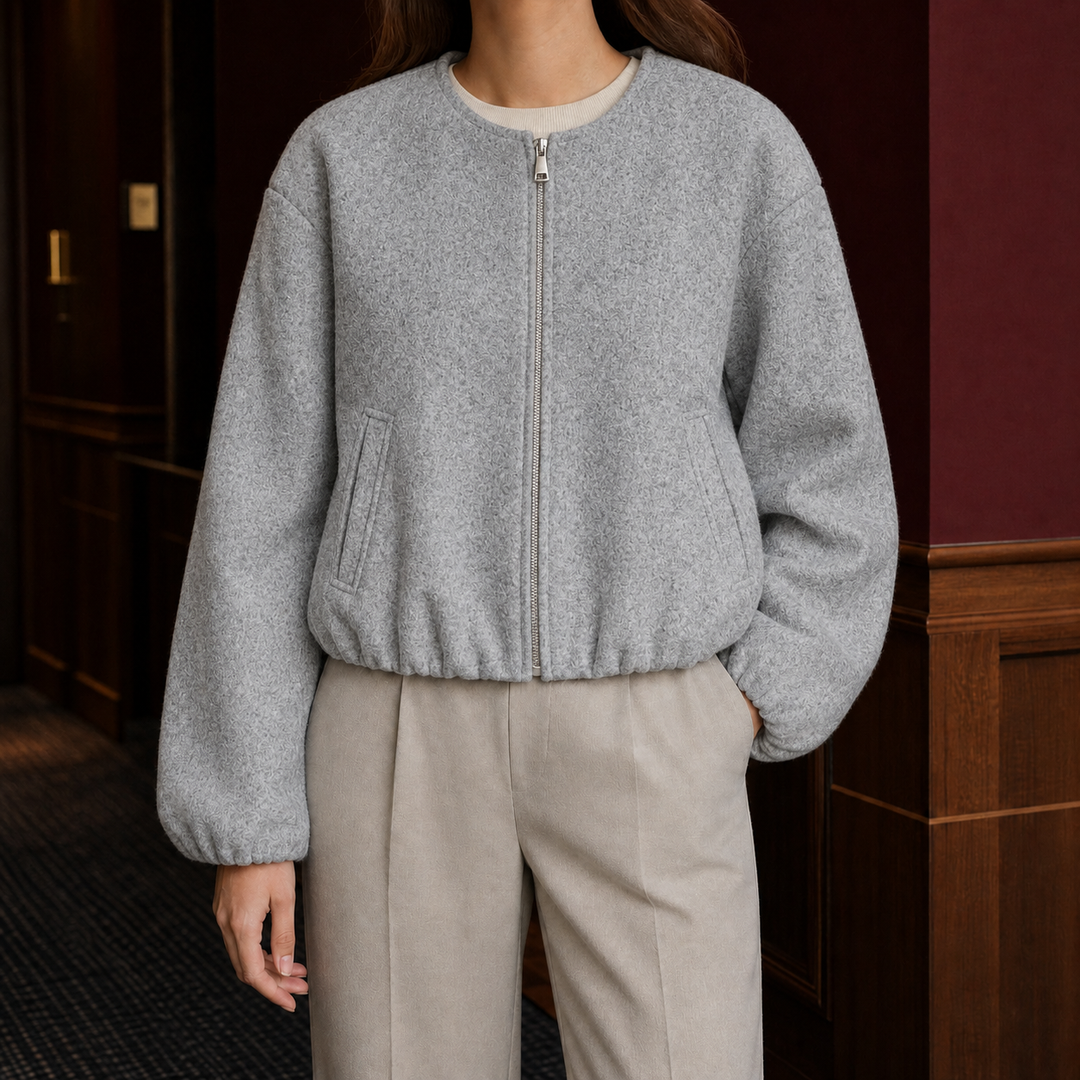 Avebury women's cropped bomber jacket in Grey – front view
