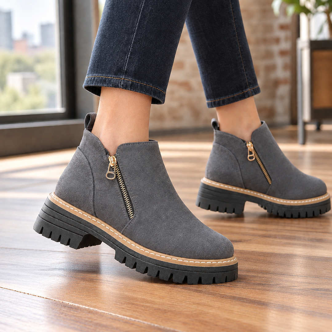 Women's Suede-Look Side-Zip Ankle Boots Zanetti – Grey – side