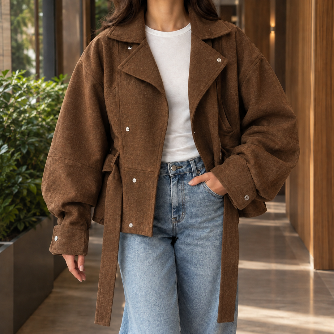 Rosedale women's biker jacket in Chocolate – front view
