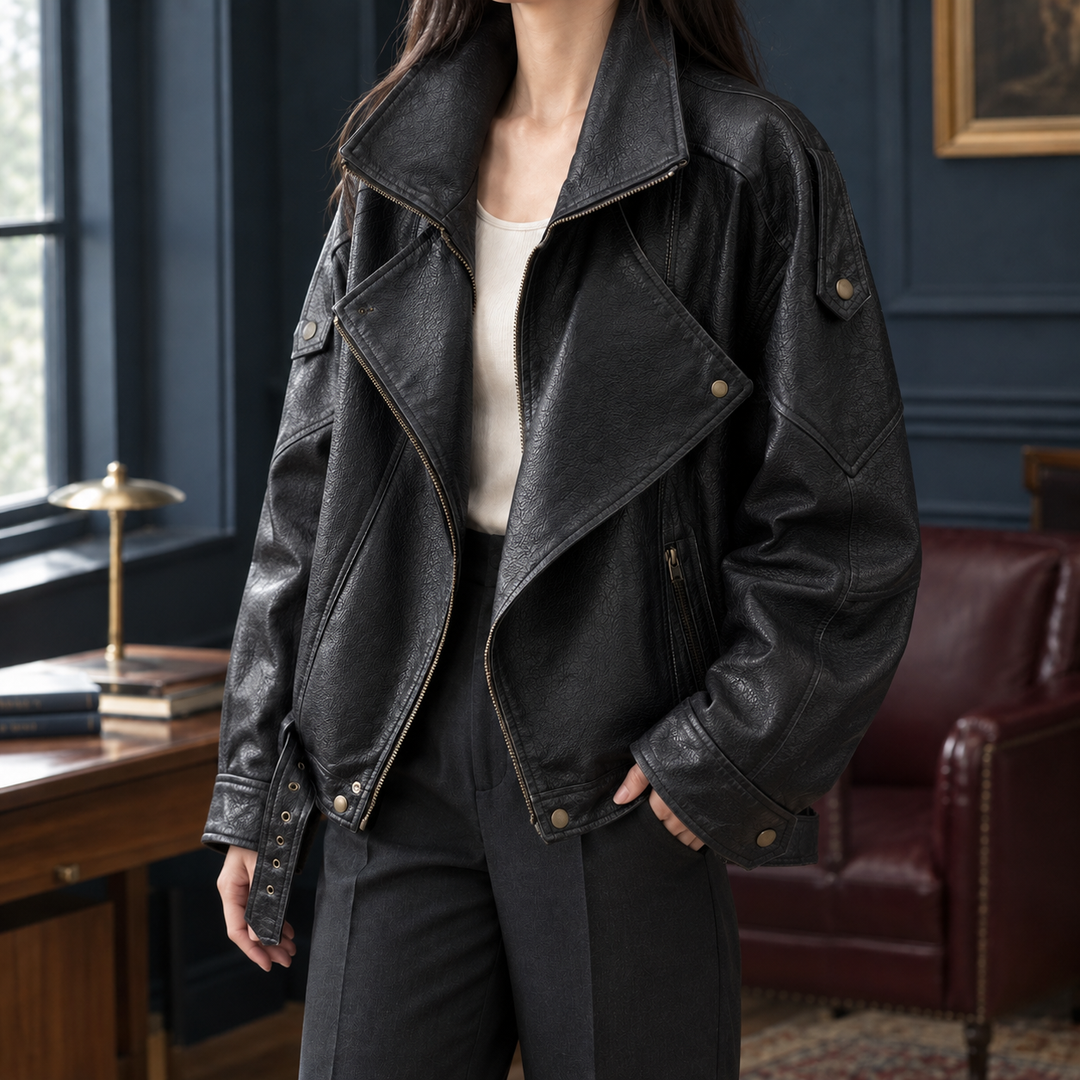 Lyndhurst women's leather-look biker jacket in Black – front view