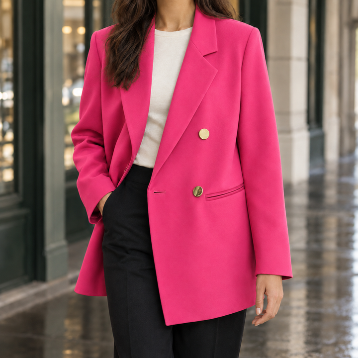 Charmouth women's longline blazer in Pink – front view