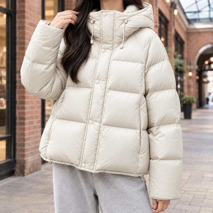 Women's Hooded Quilted Puffer Jacket – Yarmouth – Cream – front view