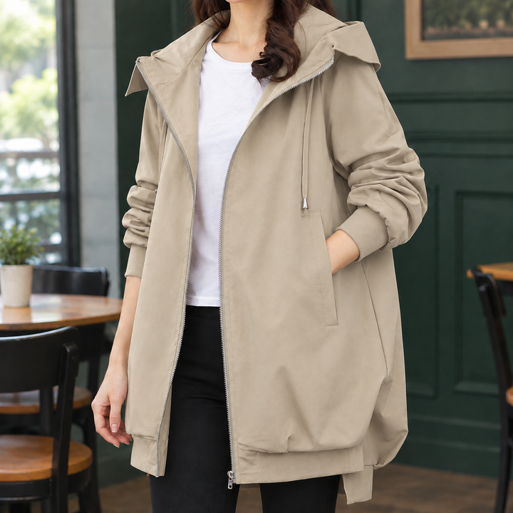 Silverdale women's hooded jacket in Stone – front view