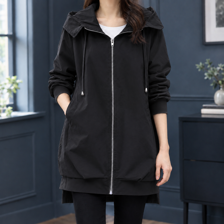 Brecon women's hooded zip-up jacket in Black – front view