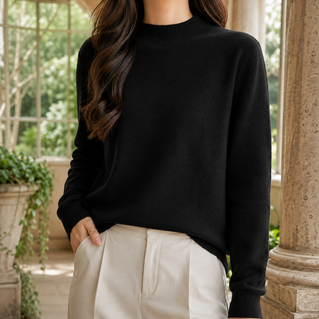 Marisa - Women's mock neck jumper in Black – front view