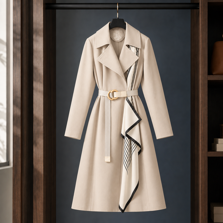 Blandford women's belted overcoat in Cream – front view