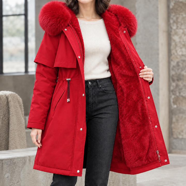 Culross women's hooded parka in Red – front view